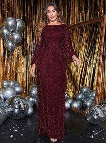 YISIKADO Vestido de fiesta de cuello barco con lentejuelas - Burdeos - Ver 1