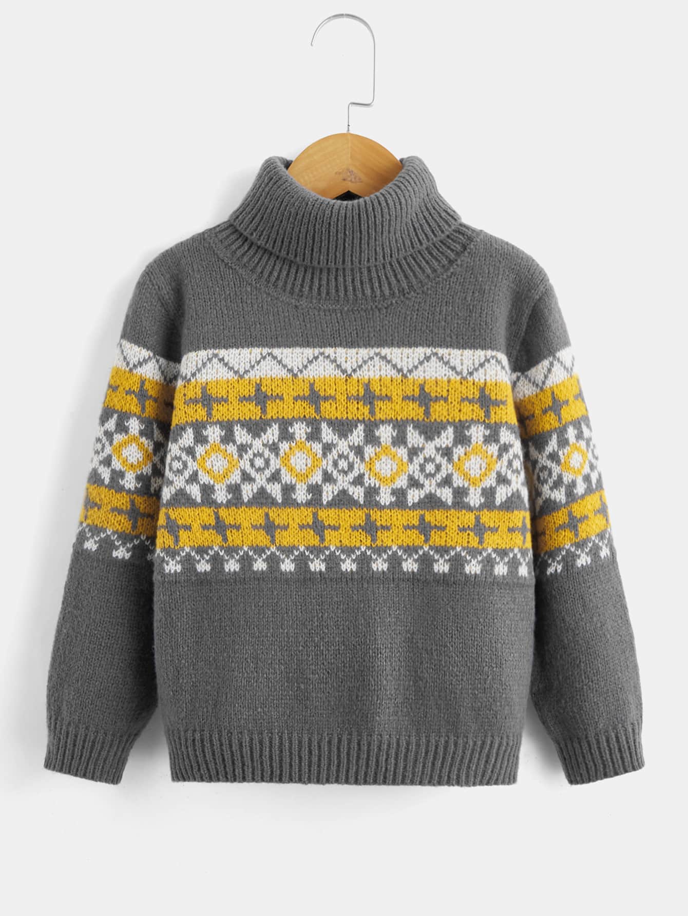 Toddler Girls Geo Pattern Turtleneck Jumper - Grey - View 1