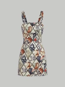 SHEIN MOD Patchwork Print Cami Dress - Multicolor - View 2