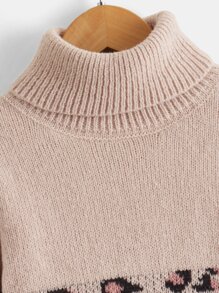 Toddler Girls Leopard Pattern Colourblock Turtle Neck Jumper Dress - Multicolor - View 3