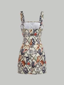 SHEIN MOD Patchwork Print Cami Dress - Multicolor - View 7