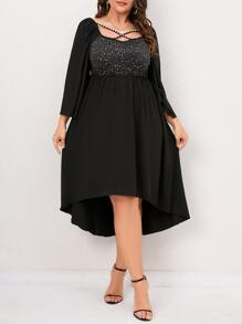 SHEIN Clasi 大碼前交叉高低下擺洋裝 - 黑色 - 查看 1