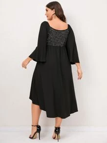 SHEIN Clasi 大碼前交叉高低下擺洋裝 - 黑色 - 查看 2