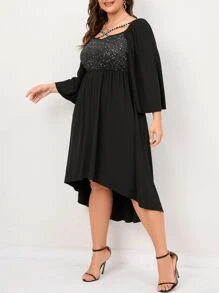 SHEIN Clasi 大碼前交叉高低下擺洋裝 - 黑色 - 查看 3