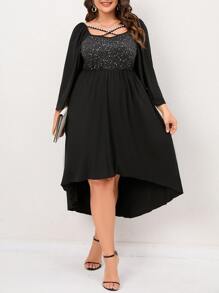 SHEIN Clasi 大碼前交叉高低下擺洋裝 - 黑色 - 查看 4