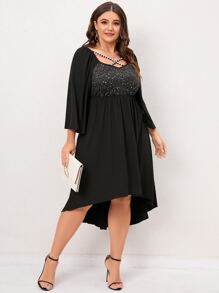 SHEIN Clasi 大碼前交叉高低下擺洋裝 - 黑色 - 查看 5