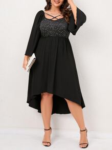 SHEIN Clasi 大碼前交叉高低下擺洋裝 - 黑色 - 查看 6