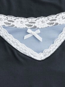 ROMWE Ren tương phản Áo phông Crop - Màu xám đen - Xem 3