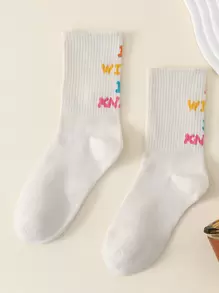 Slogan Graphic Crew Socks - Multicolor - View 1