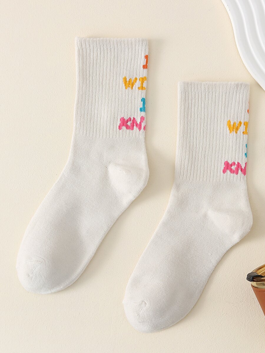 Slogan Graphic Crew Socks - Multicolor - View 1