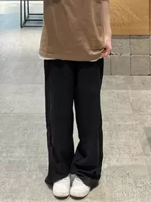 纯色弹力腰阔腿裤，休闲黑色春季款 - 黑色 - 查看 3