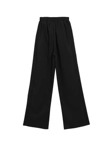 纯色弹力腰阔腿裤，休闲黑色春季款 - 黑色 - 查看 4