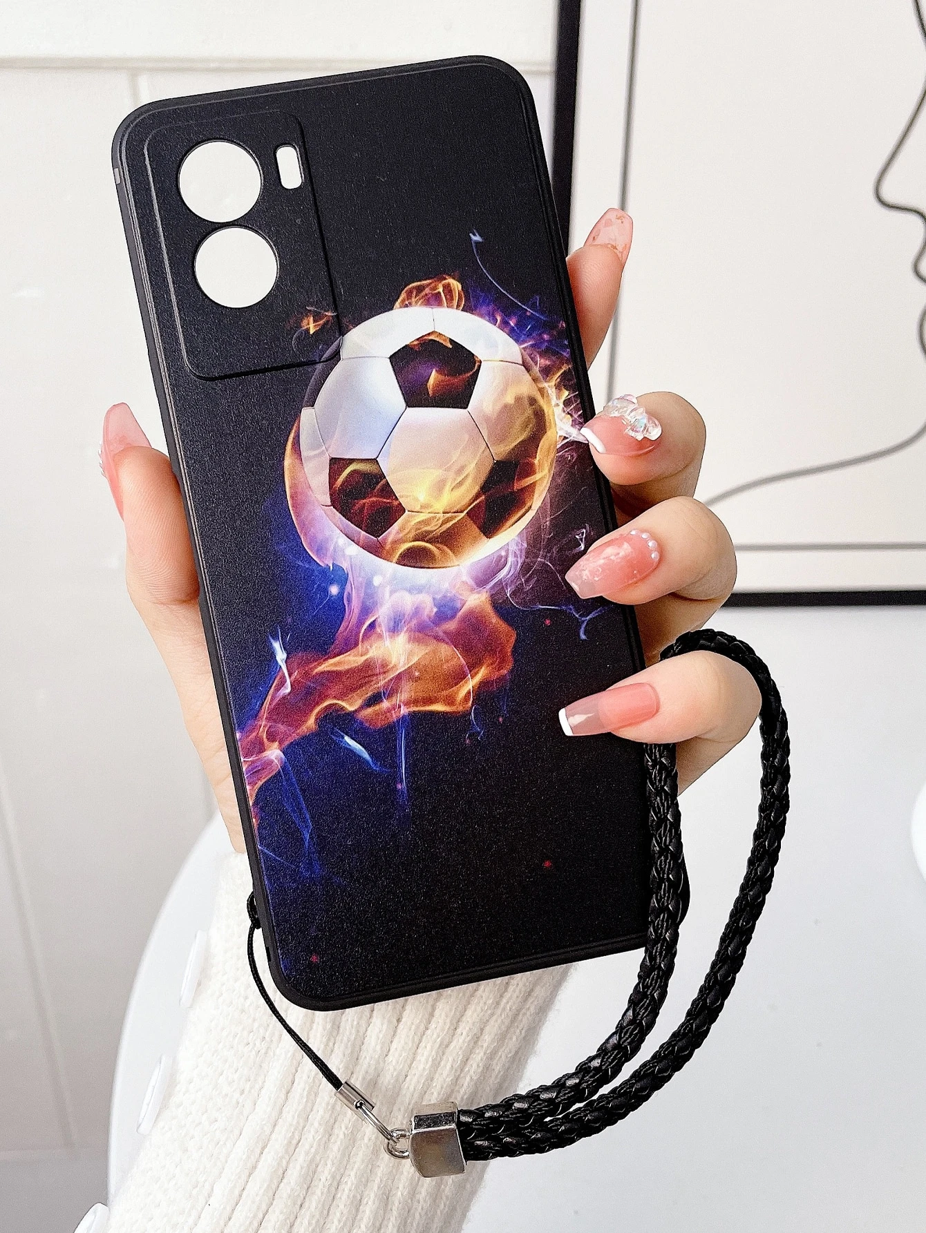 サッカー パターン 付き ストラップ スマホケース