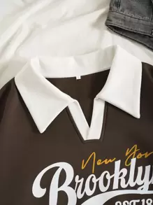 INAWLY Letter Graphic Contrast Collar Thermal Lined Sweatshirt,Long Sleeve Tops Graduation,Back To School Outfits,Graduation,Teacher Outfits For Women,Back To School Pullover Fall Outfit - Coffee Brown - View 3