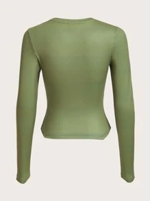 3D Body Print Crop Spring Tee - Army Green - View 2