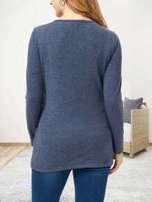 Maternity Two Tone Wrap Nursing Tee - Blue - View 2