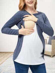 Maternity Two Tone Wrap Nursing Tee - Blue - View 4