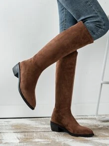 Point Toe Faux Suede Sock Boots - Brown - View 2