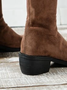 Point Toe Faux Suede Sock Boots - Brown - View 3