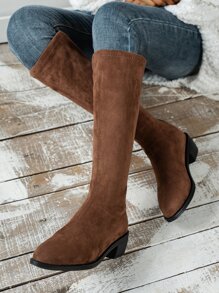 Point Toe Faux Suede Sock Boots - Brown - View 4