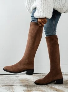 Point Toe Faux Suede Sock Boots - Brown - View 5
