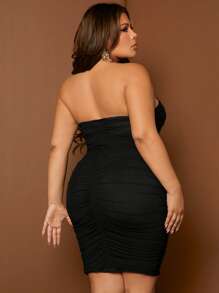 SHEIN SXY Plus Ruched Mesh Tube Bodycon Dress - Black - View 2