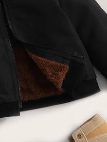 SHEIN Baby Teddy Lined Zip Up Bomber Jacket - Black - View 3