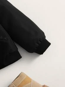 SHEIN Baby Teddy Lined Zip Up Bomber Jacket - Black - View 4