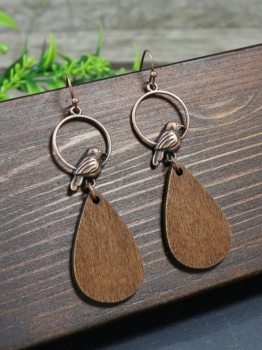 EMERY ROSE Water Drop Decor Earrings - Coffee Brown - View 1