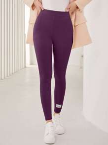 Mulvari Leggings con diseño de parche tejido de canalé - Morado - Ver 1