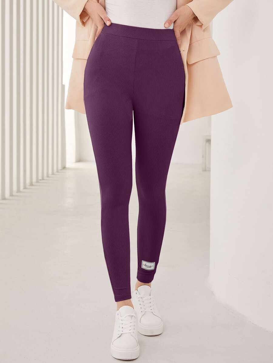 Mulvari Leggings con diseño de parche tejido de canalé - Morado - Ver 1