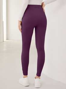 Mulvari Leggings con diseño de parche tejido de canalé - Morado - Ver 2
