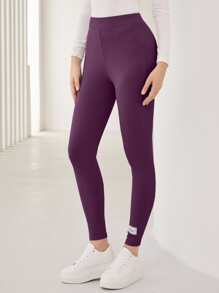 Mulvari Leggings con diseño de parche tejido de canalé - Morado - Ver 4