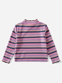 SHEIN Baby Rainbow Striped Lettuce Trim Mock Neck Tee - Multicolor - View 2
