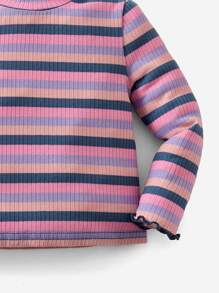 SHEIN Baby Rainbow Striped Lettuce Trim Mock Neck Tee - Multicolor - View 4