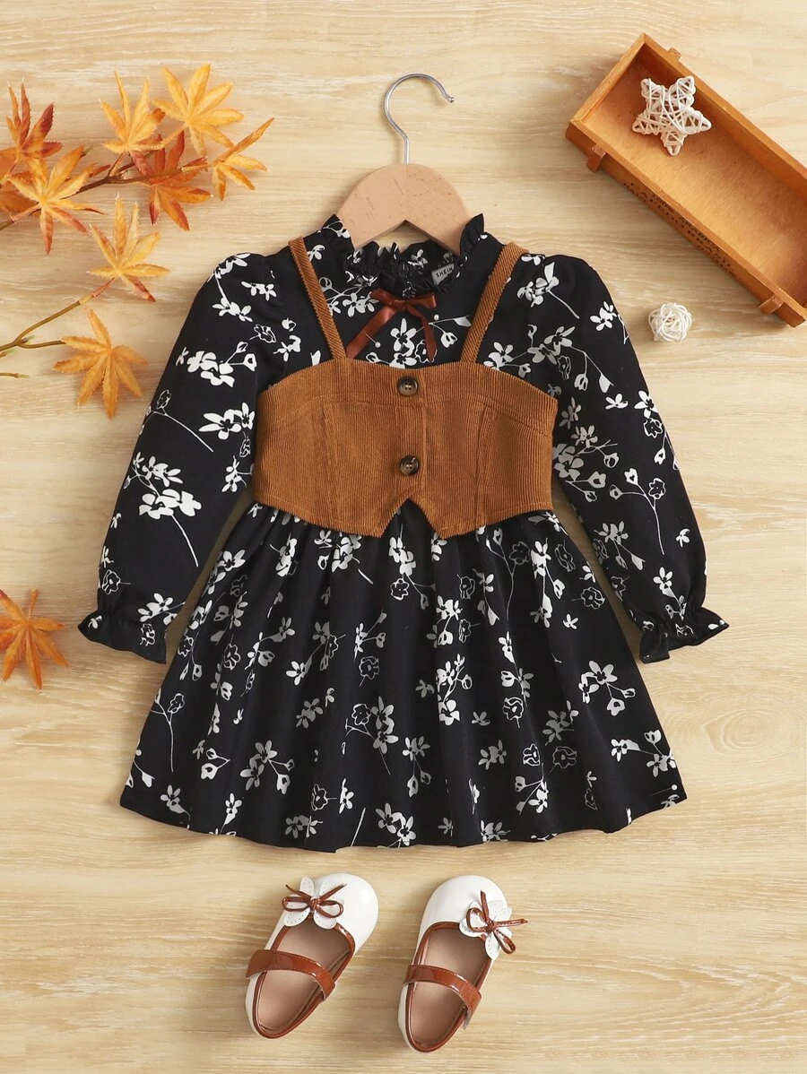 SHEIN 嬰兒吊帶上衣和印花洋裝 - 黑色 - 查看 1