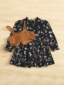 SHEIN 嬰兒吊帶上衣和印花洋裝 - 黑色 - 查看 2