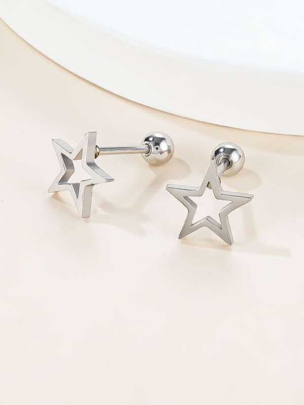 2pcs Hollow Star Stainless Steel Stud Earrings For Women