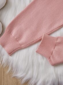 嬰兒女孩花邊襯邊荷葉袖針織外套和針織褲 - 粉色 - 查看 4