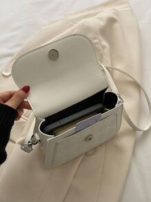 Mini Plaid Embossed Square Bag Stylish PU Leather Crossbody Bag, Solid Color Flap Shoulder Bag, Perfect Sling Bag For Daily Use - Beige - View 4