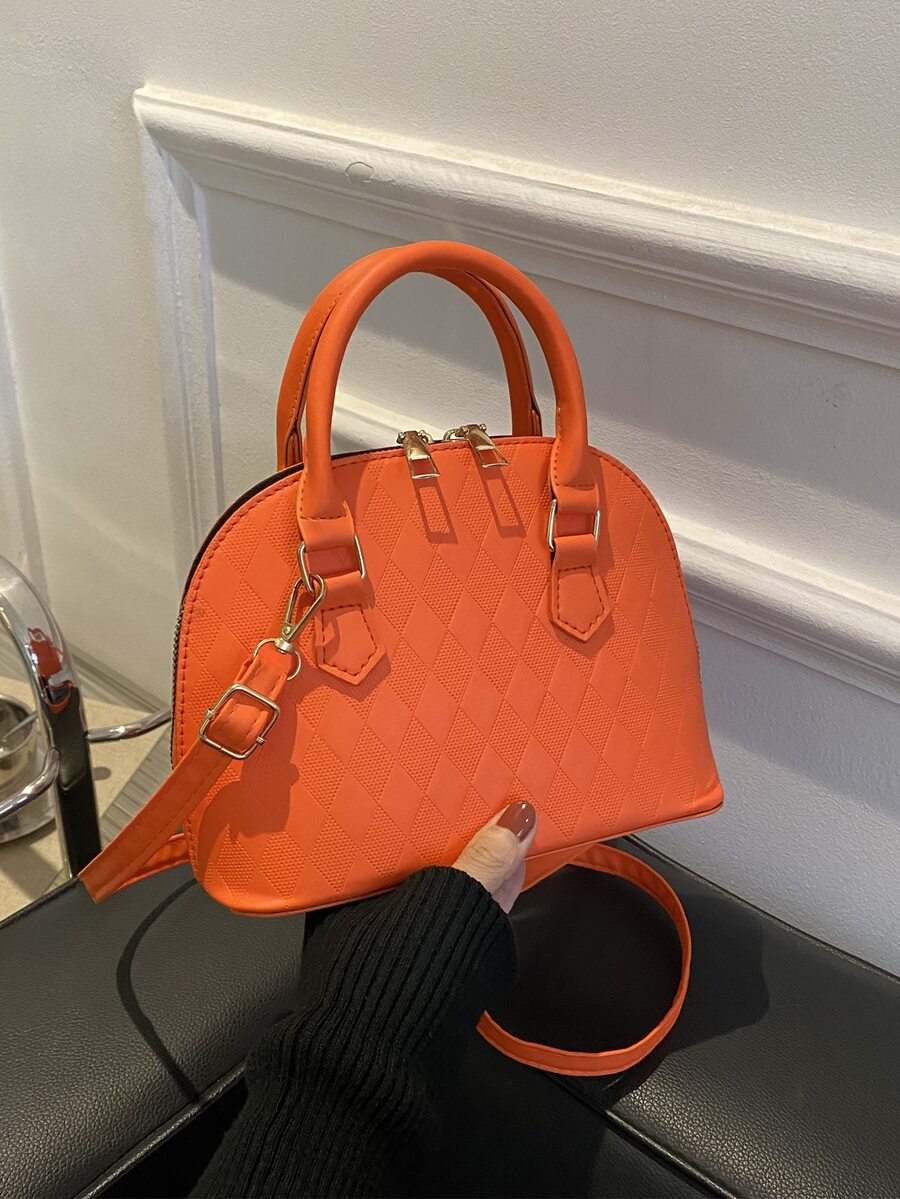 Bolso domo neón naranja de cuadros en relieve - Naranja - Ver 1