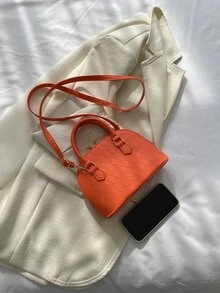 Bolso domo neón naranja de cuadros en relieve - Naranja - Ver 6