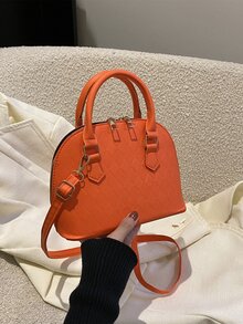 Bolso domo neón naranja de cuadros en relieve - Naranja - Ver 7
