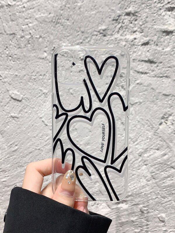 Heart Pattern Clear Phone Case SHEIN USA