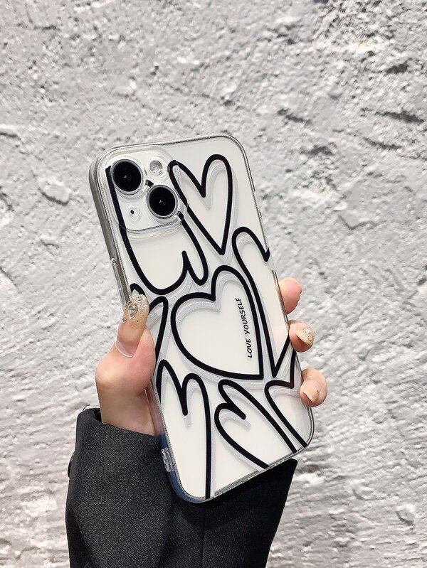 Heart Pattern Clear Phone Case SHEIN USA