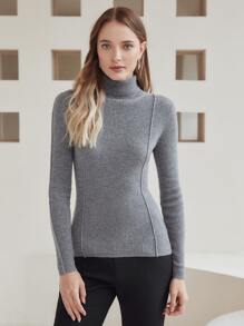 MOTF PREMIUM 100% CASHMERE SEAM DESIGN JUMPER - Grey - View 5
