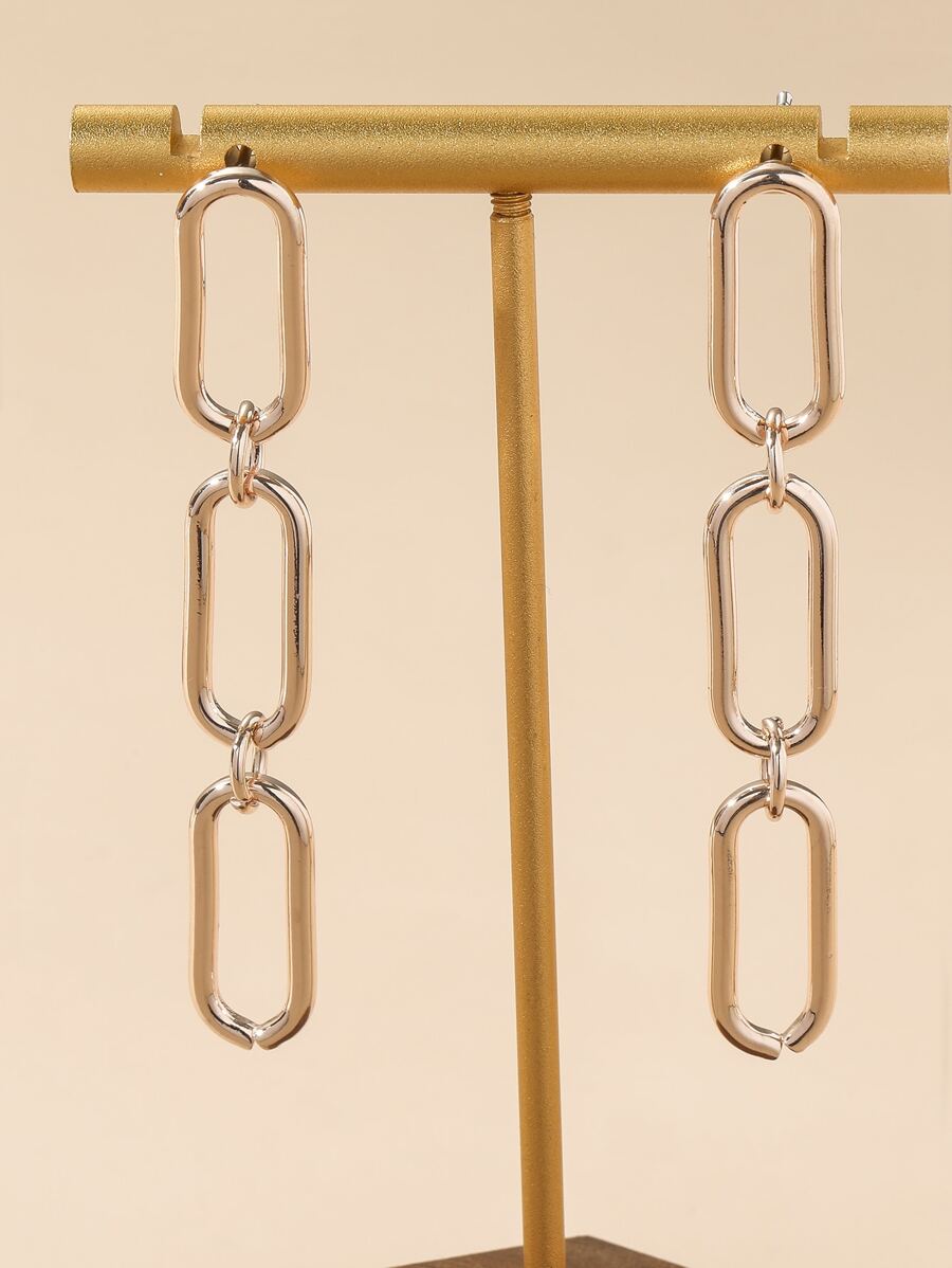 Chain Design Drop Earrings - Rose Gold - View 1