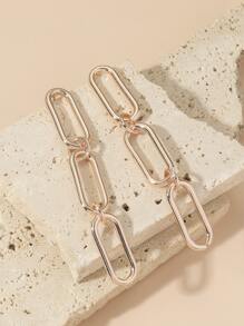 Chain Design Drop Earrings - Rose Gold - View 2
