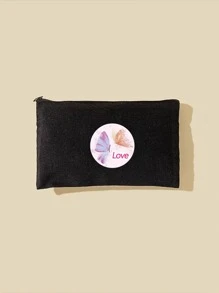Butterfly Print Makeup Bag - Black - View 1