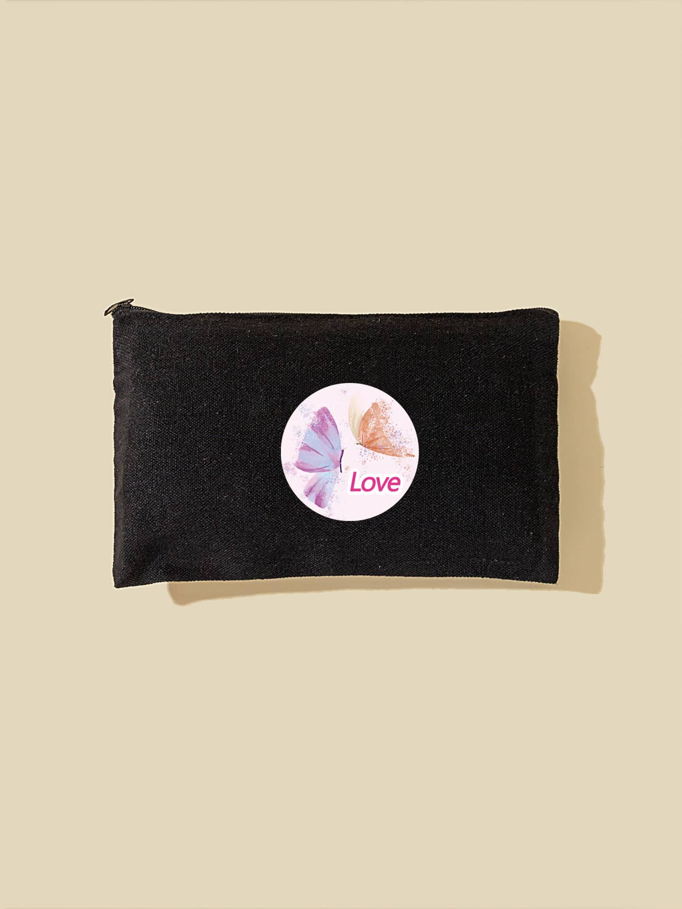 Butterfly Print Makeup Bag - Black - View 1